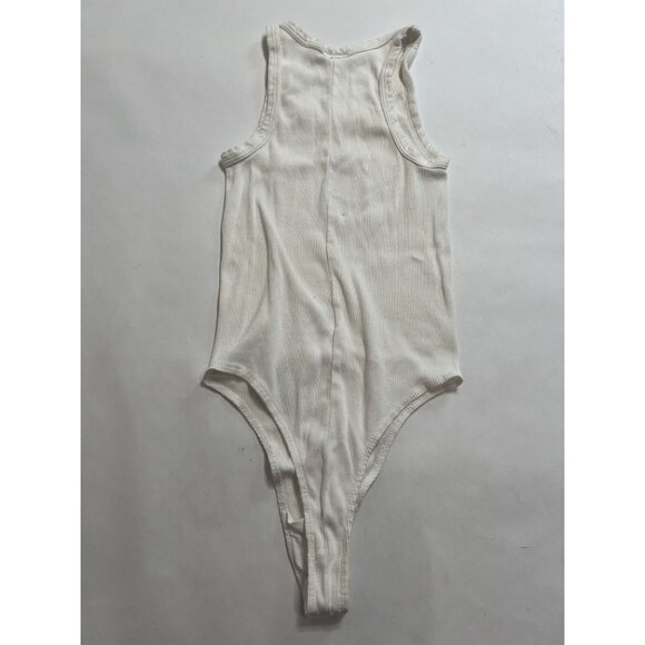 Re/Done Ribbed Tank Bodysuit in Optic White - Picture 3 of 5